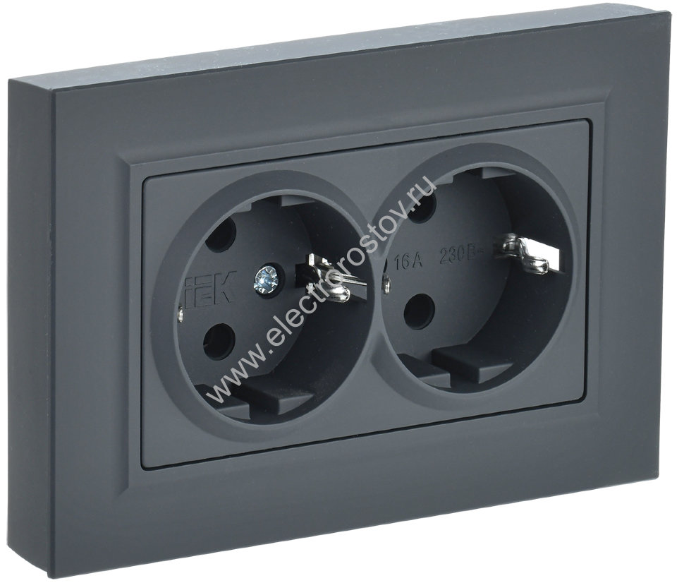 IEK BRITE Графит Розетка 2-м с/з без защ. штор. 16А в сборе РС12-3-БрГ