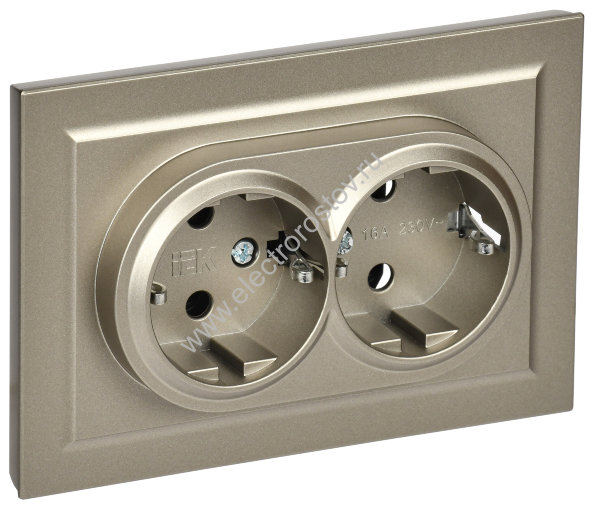 IEK BRITE Шампань Розетка 2-м с/з с защ. штор. 16А в сборе РСш12-3-БрШ