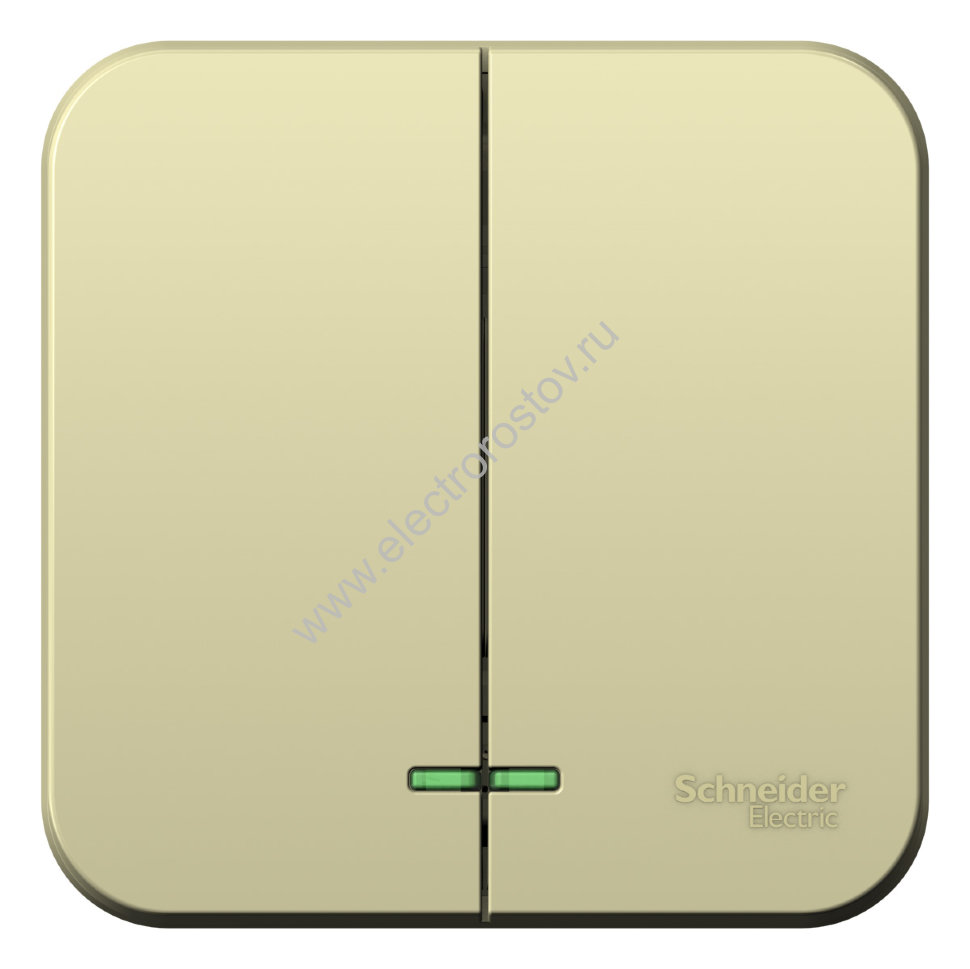 Blanca наруж Бежевый Выключатель 2-клавишный (cх.5) с подсветкой, изолир. пластина 10А,250B Schneide