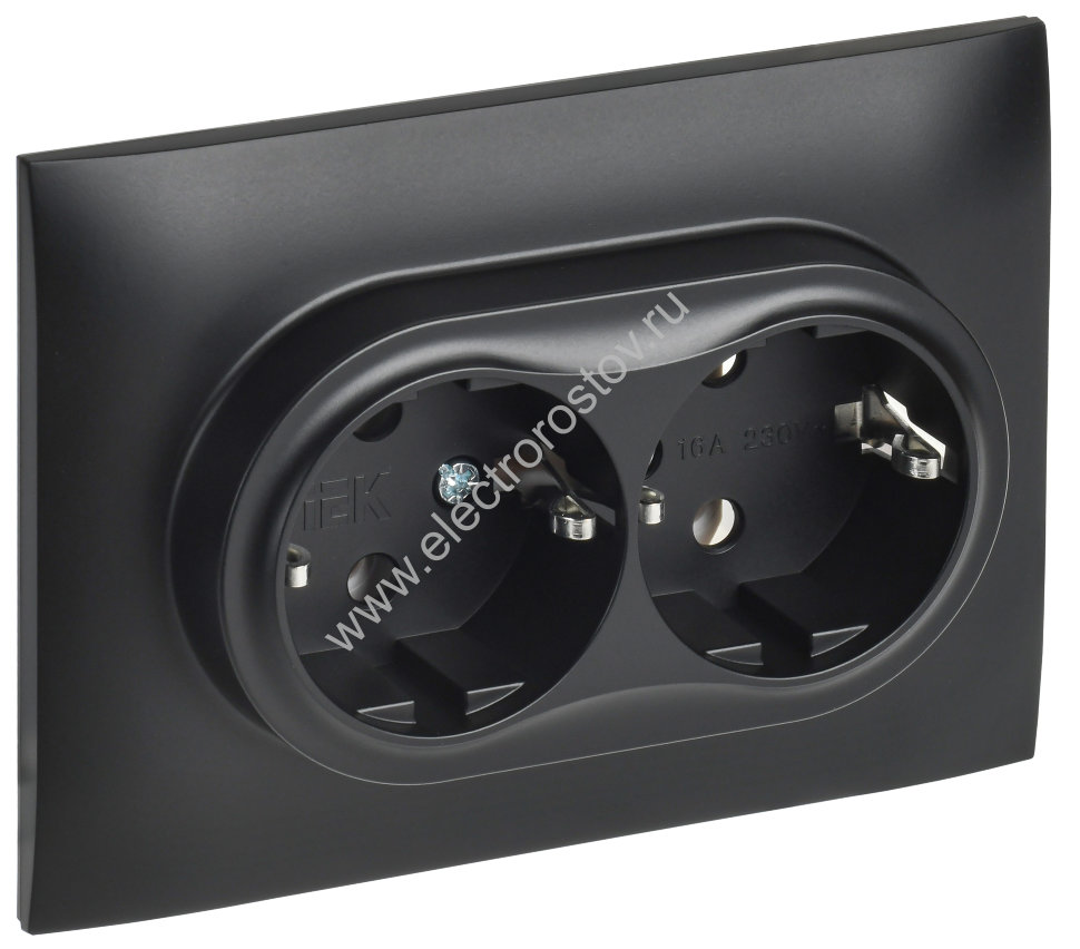 IEK SKANDY Черный Розетка 2-ая с/з без защитных шторок 16А в сборе SK-R08Bl