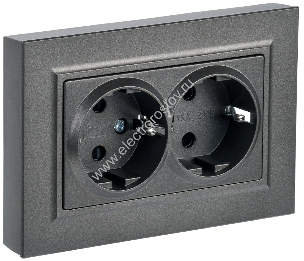 IEK BRITE Темн.бронза Розетка 2-м с/з с защ штор 16А в сборе РСш12-3-БрТБ
