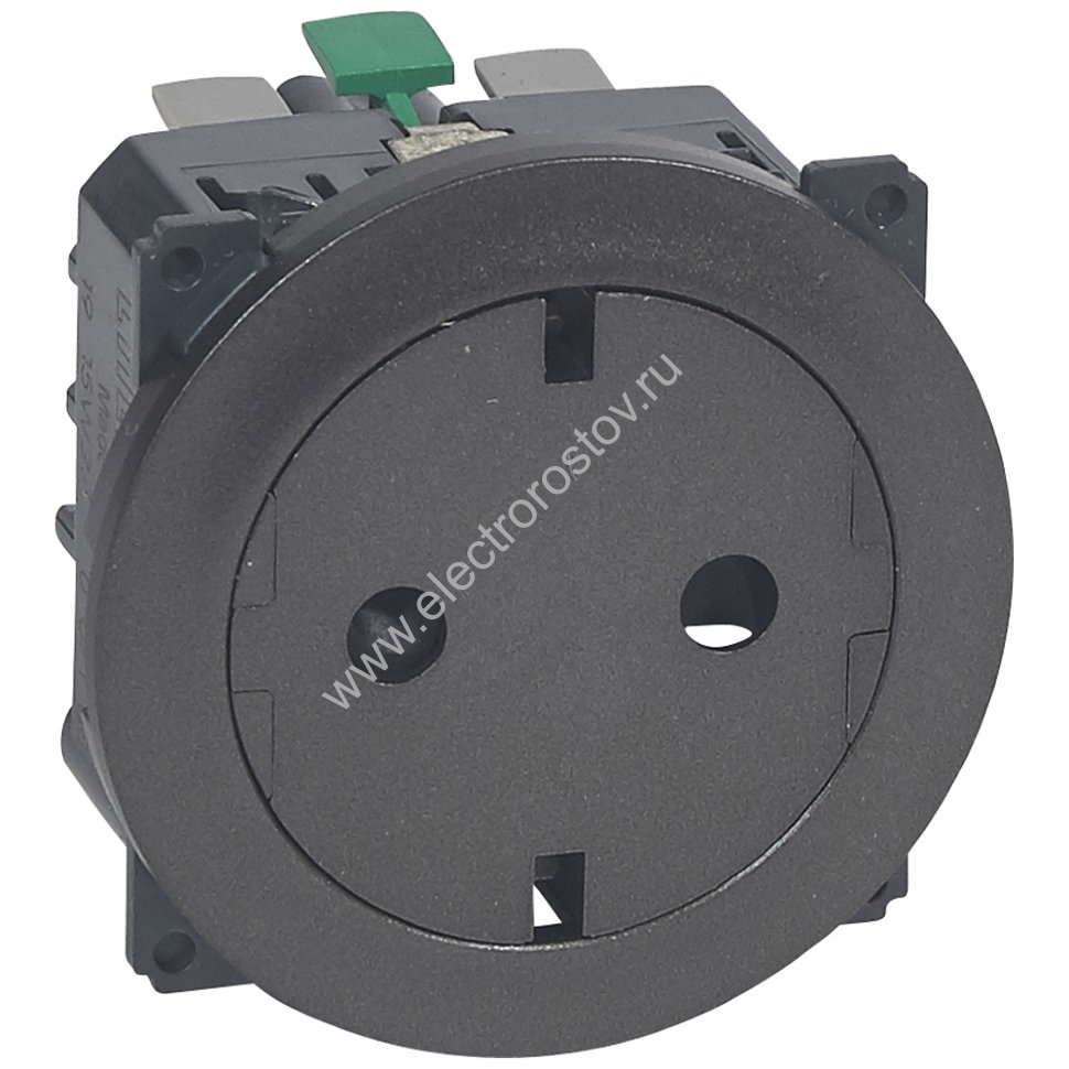 Celiane Графит Розетка с плоской лицевой панелью с/з, безвинт зажим (накладка+механизм) Legrand