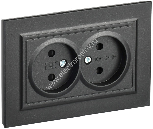 IEK BRITE Черный Розетка 2-я без з/к с з/ш 10А в сборе РСш12-2-БрЧ