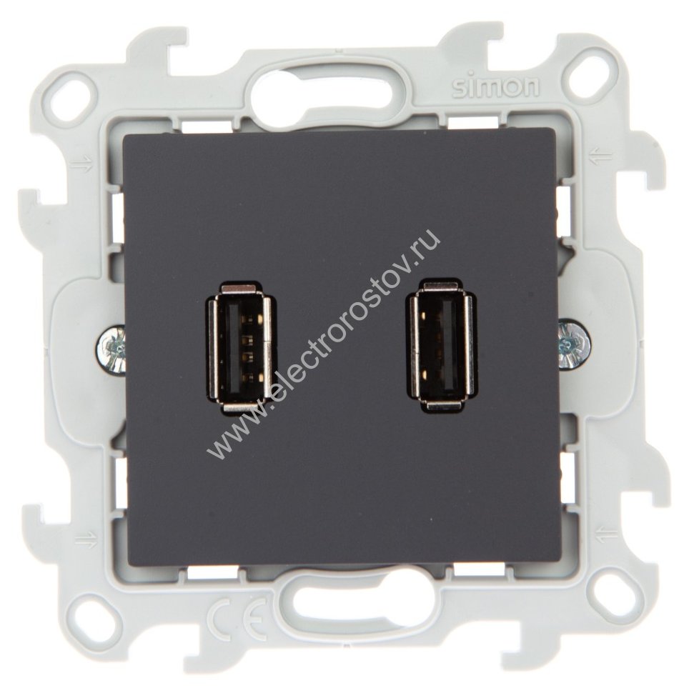 Simon 24 Графит Розетка 2хUSB 2.0 тип A Simon