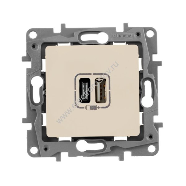 Etika Слоновая кость Зарядное устройство с USB разъемами A-C Legrand