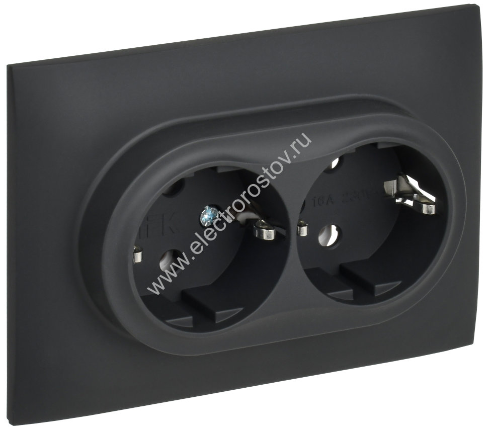 IEK SKANDY Графит Розетка 2-ая с/з без защитных шторок 16А в сборе SK-R08G