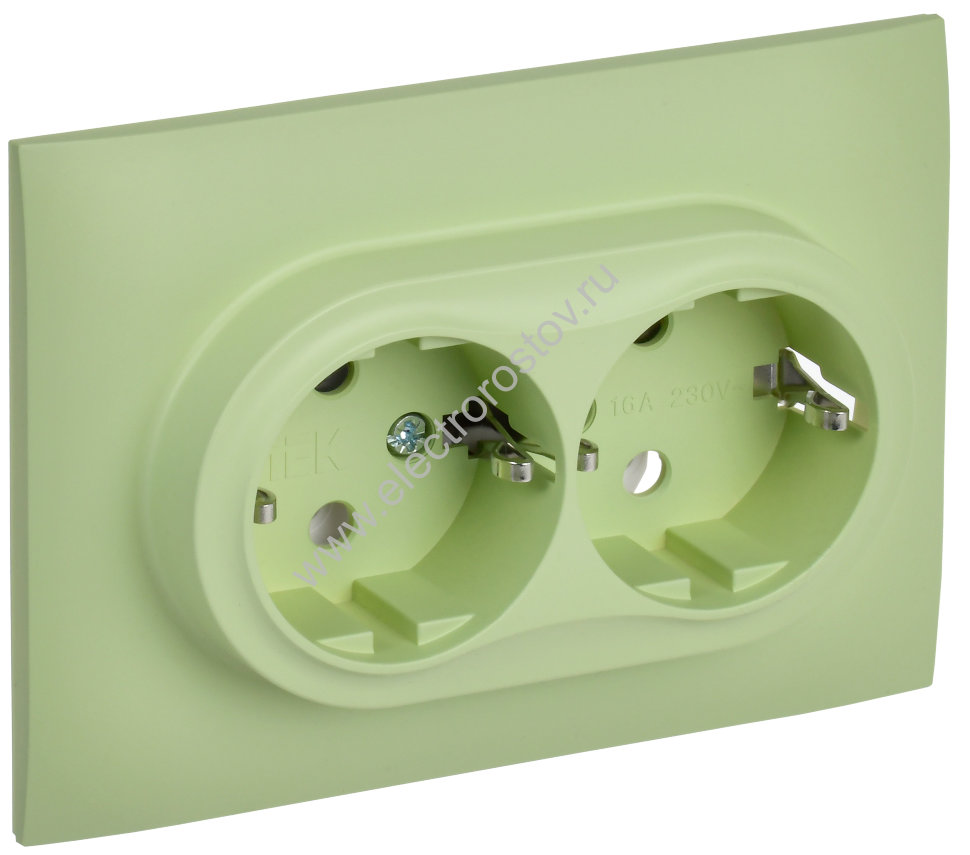 IEK SKANDY Мятный Розетка 2-ая с/з без защитных шторок 16А в сборе SK-R08G