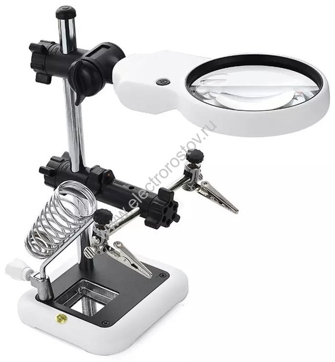 Держатель "третья рука" с лупой х3,5 с подсветкой и подставкой для паяльника