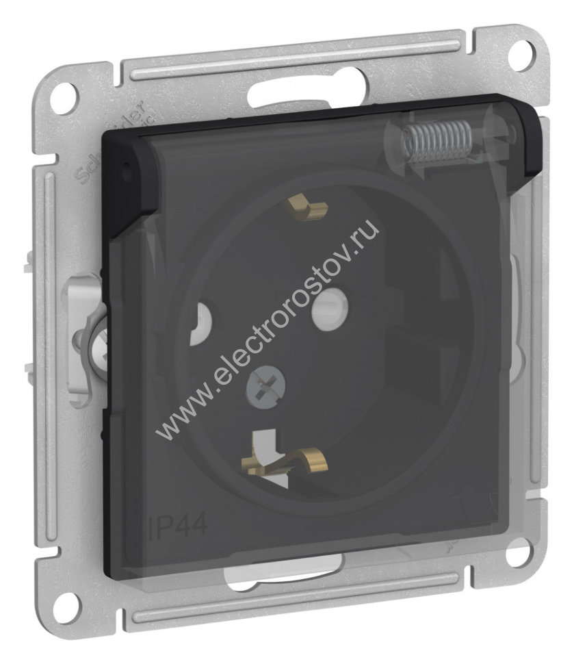 AtlasDesign Aqua Карбон Розетка 1-ая с/з со шторками с прозрачной крышкой, IP44 Schneider Electric