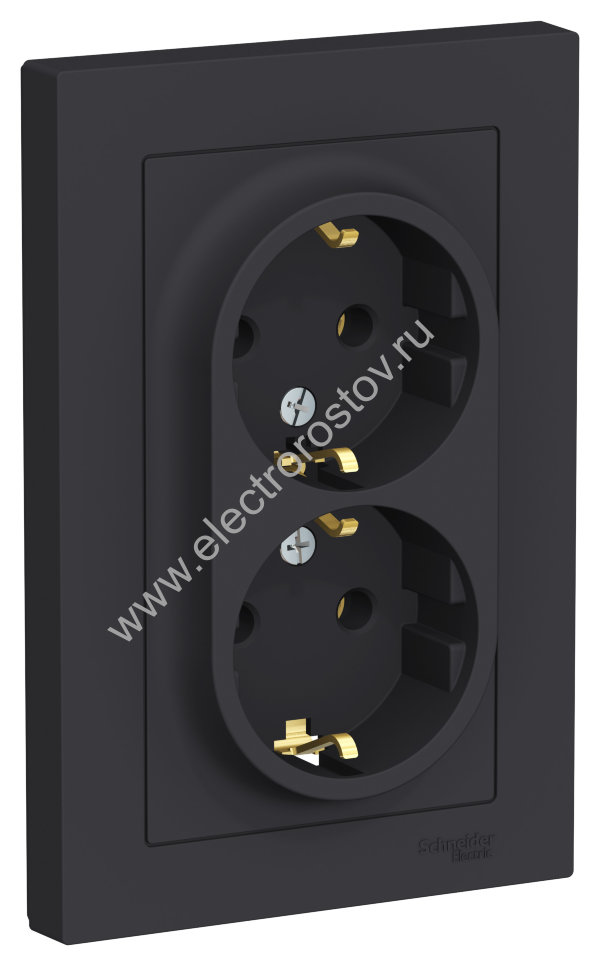 AtlasDesign Карбон Розетка 2-ая с/з, в сборе Schneider Electric