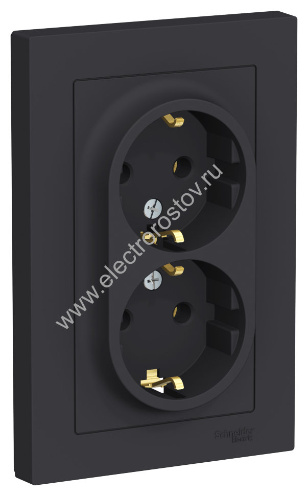 AtlasDesign Карбон Розетка 2-ая с/з, в сборе Schneider Electric