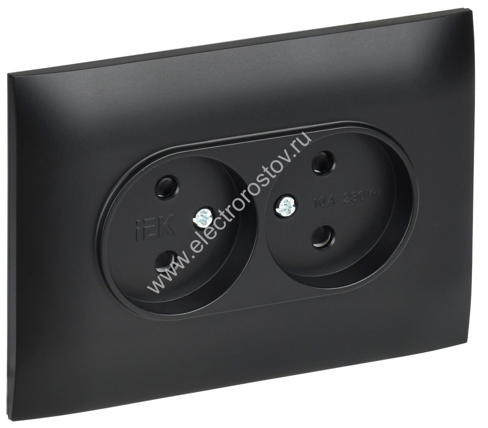 IEK SKANDY Черный Розетка 2-ая б/з с защитными шторками 10А в сборе SK-R09Bl