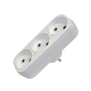 Тройник на 3 гнезда без заземления плоский 6А 250В белый Smartbuy