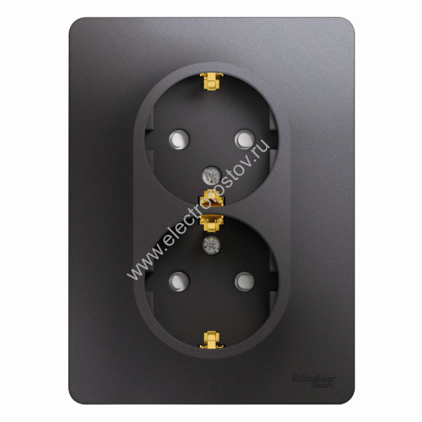 Glossa Графит Розетка 2-ая с/з со шторками Schneider Electric