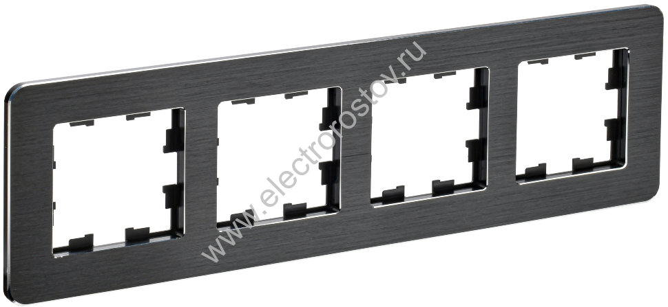 IEK BRITE DECOR Черный/алюм металл. скругл.угол Рамка 4-м РУ-4-1-Бр RE AL