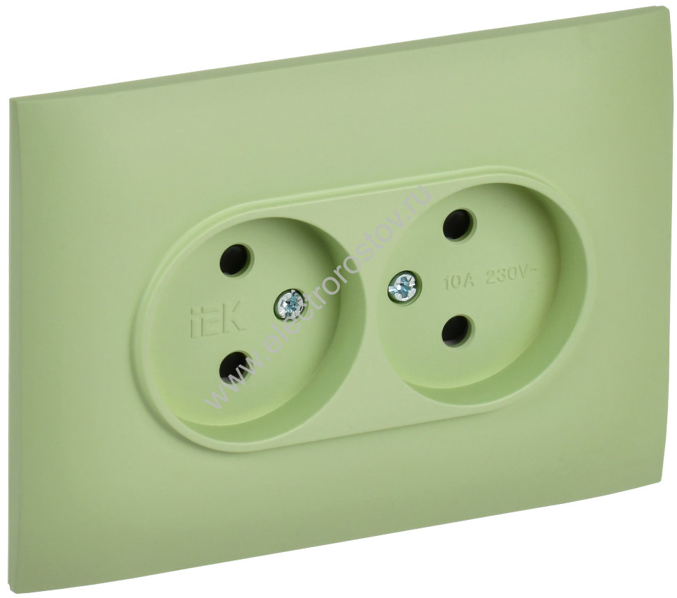 IEK SKANDY Мятный Розетка 2-ая б/з с защитными шторками 10А в сборе SK-R09G