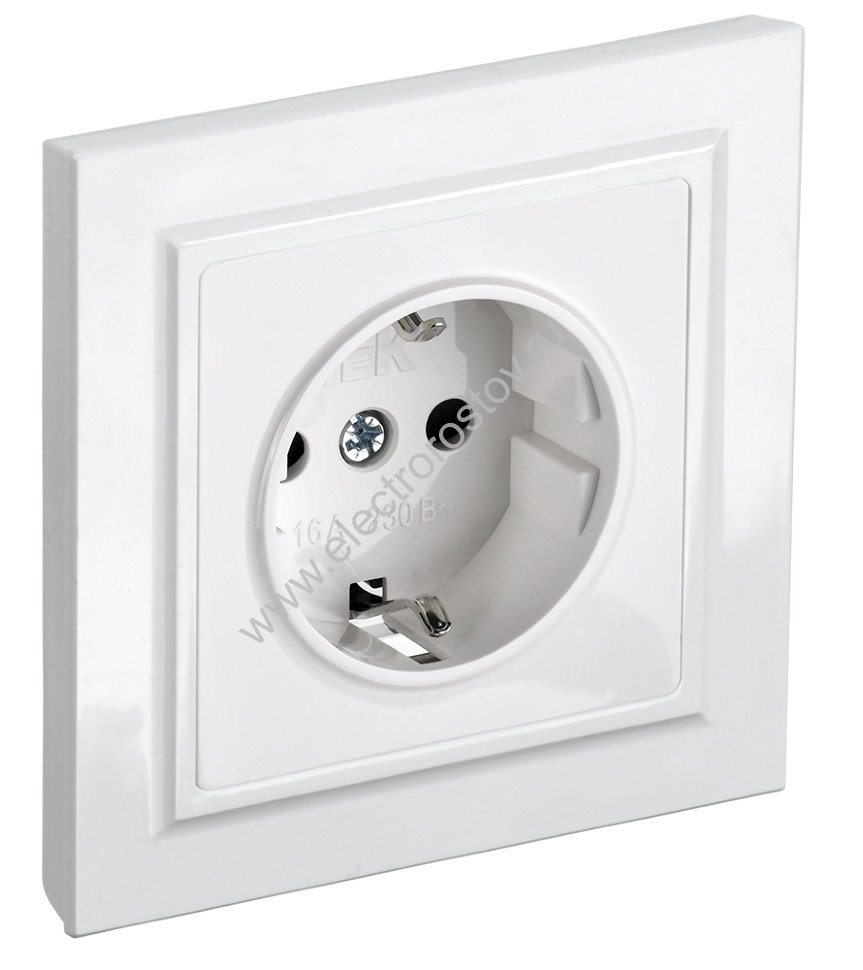 IEK BRITE Белый Розетка 1-м с/з с защ штор 16А в сборе РСР14-1-0-БрБ