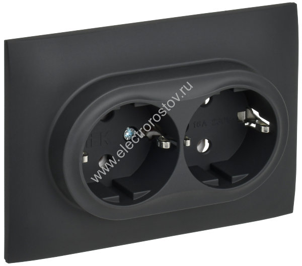 IEK SKANDY Графит Розетка 2-ая с/з без защитных шторок 16А в сборе SK-R08G