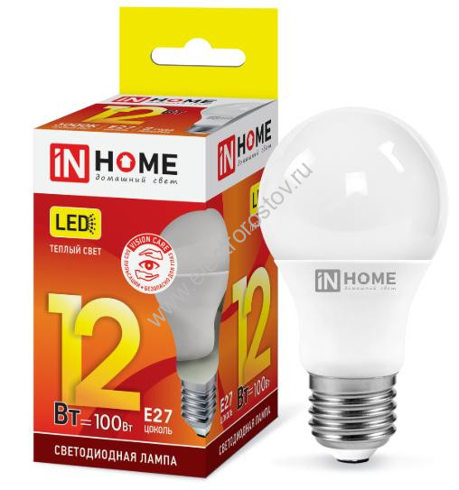 Лампа светодиодная LED A60 Груша 12Вт Е27 3000K 1080 Лм IN HOME