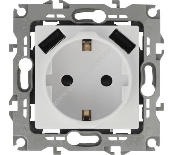 Elegance Белый Розетка 1-ая с/з + 2хUSB, 5В-3000мА ЭРА