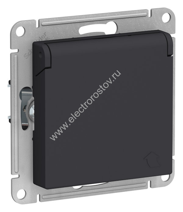 AtlasDesign Карбон Розетка 1-ая с/з со шторками, с крышкой Schneider Electric