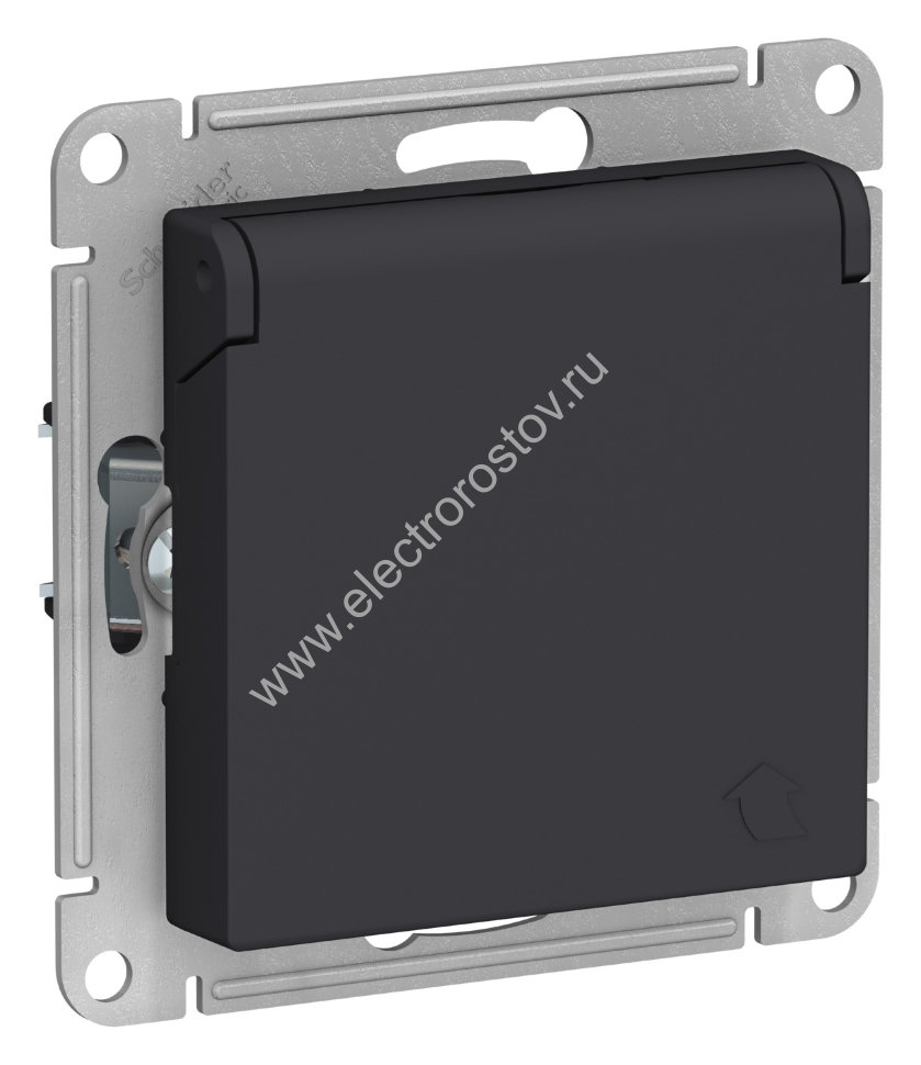 AtlasDesign Карбон Розетка 1-ая с/з со шторками, с крышкой Schneider Electric