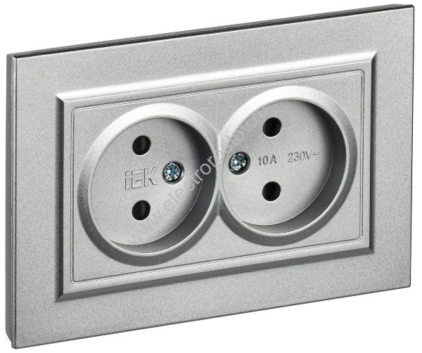 IEK BRITE Алюминий Розетка 2-я без з/к с з/ш 10А в сборе РСш12-2-БрА