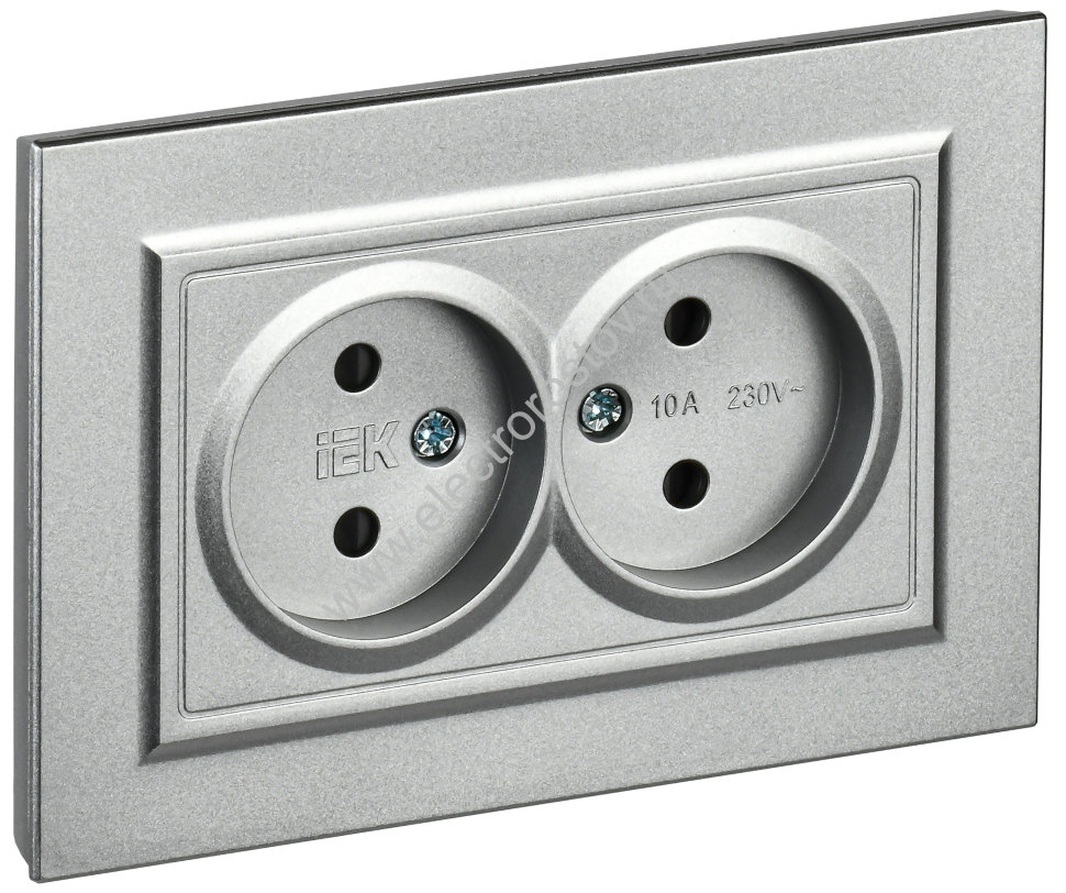 IEK BRITE Алюминий Розетка 2-я без з/к с з/ш 10А в сборе РСш12-2-БрА