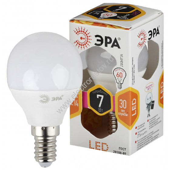 Лампа светодиодная LED Шар 7W 827 E14 ЭРА