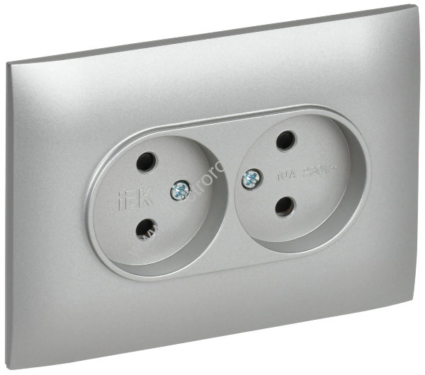 IEK SKANDY Серебряный Розетка 2-ая б/з с защитными шторками 10А в сборе SK-R09S