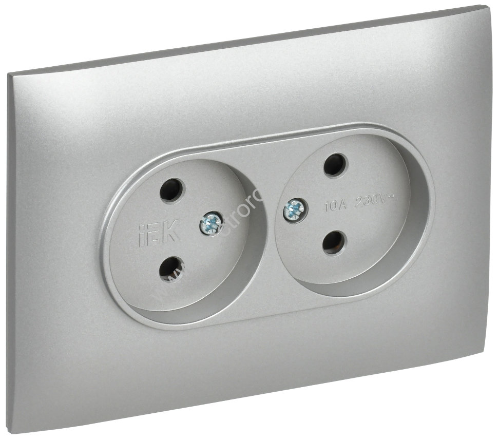IEK SKANDY Серебряный Розетка 2-ая б/з с защитными шторками 10А в сборе SK-R09S