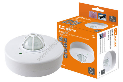Датчик движения потолочный  ДДП-01 1100Вт, 5-480с, 2+8м, 5+Лк, 120 (сбоку)+360 (сверху) гр, IP33 TDM