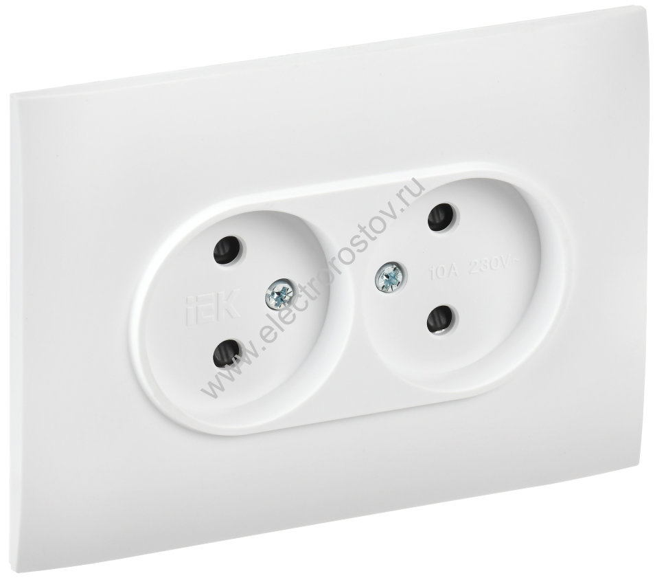 IEK SKANDY Арктический белый Розетка 2-ая б/з с защитными шторками 10А в сборе SK-R09W