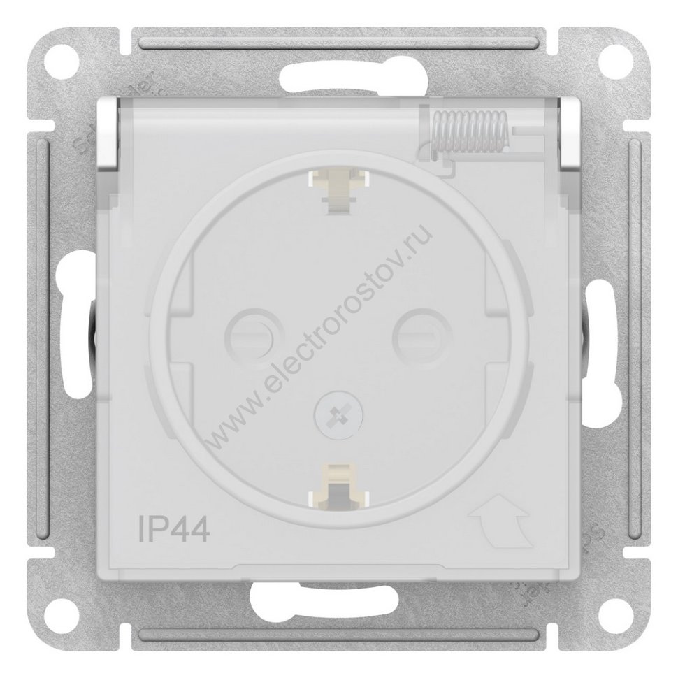 AtlasDesign Aqua Бел Розетка 1-ая с/з со шторками с прозрачной крышкой, IP44 Schneider Electric
