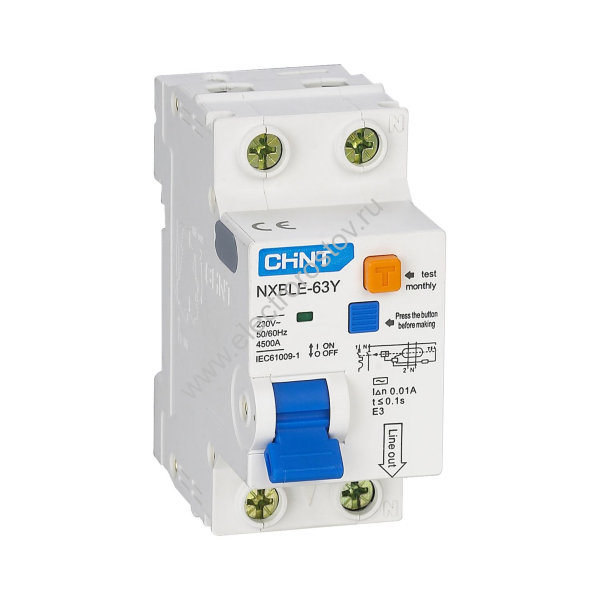 NXBLE-63Y Автоматический выключатель диф. тока (АВДТ) 1P+N С40 30мА АС CHINT