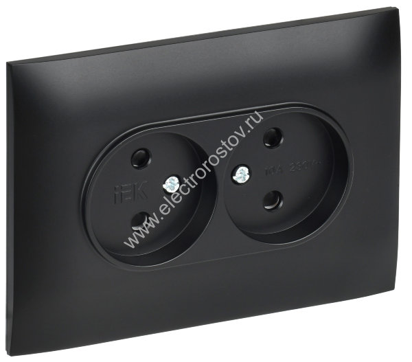 IEK SKANDY Черный Розетка 2-ая б/з с защитными шторками 10А в сборе SK-R09Bl