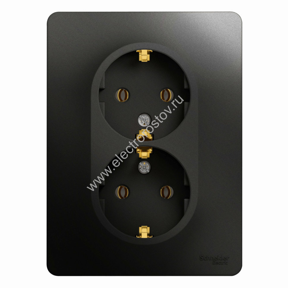 Glossa Антрацит Розетка 2-ая с/з Schneider Electric