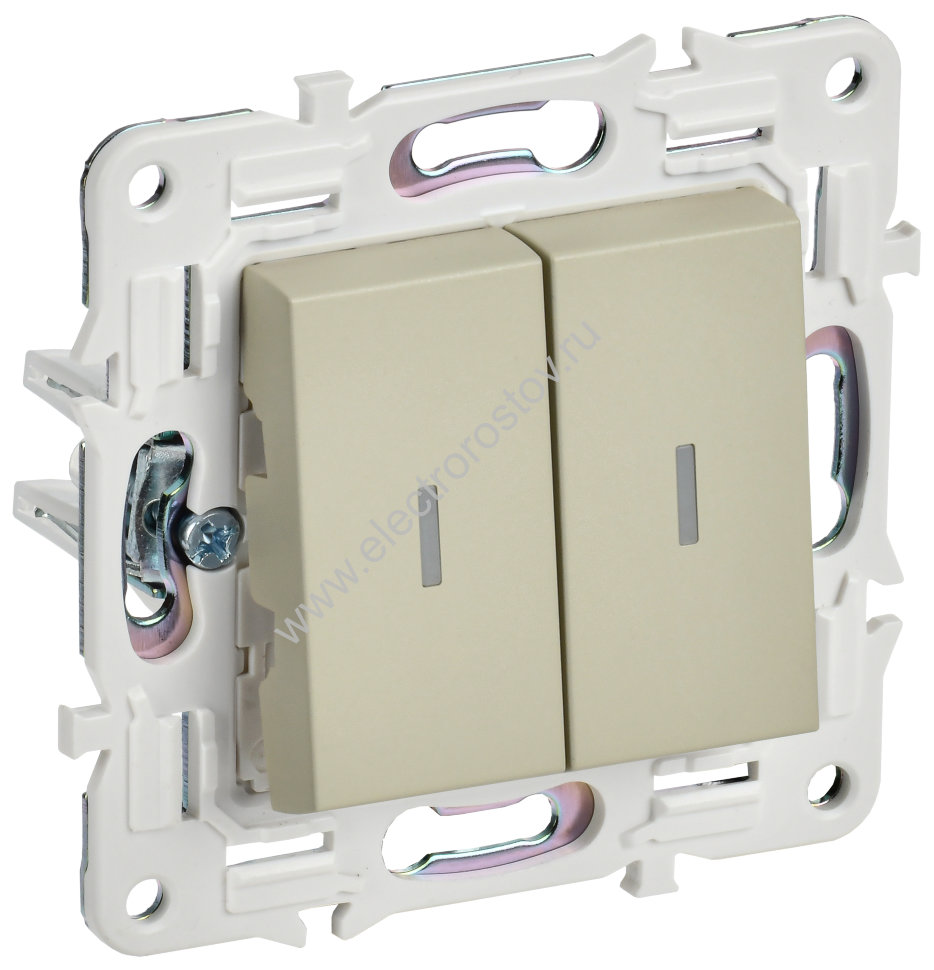 IEK SKANDY Бежевый Выключатель 2-клавишный с индикацией 10А SK-V09B