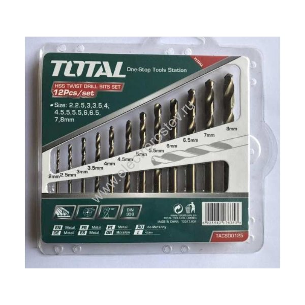 Набор сверл по металлу 12шт Total