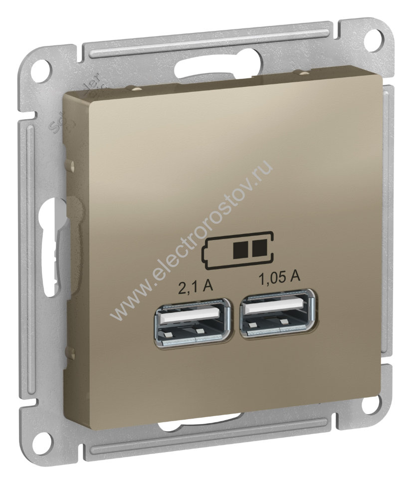 AtlasDesign Шампань Розетка USB A+A; 5В/2,1A; 2x5В/1,05A Schneider Electric