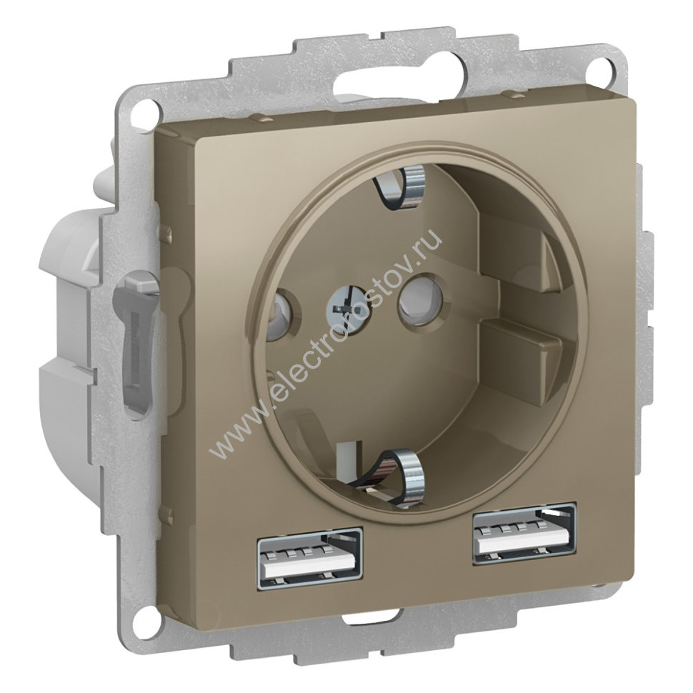 AtlasDesign Шампань Розетка + USB Розетка A+A, 1x2,4A или 2х1,2А Schneider Electric