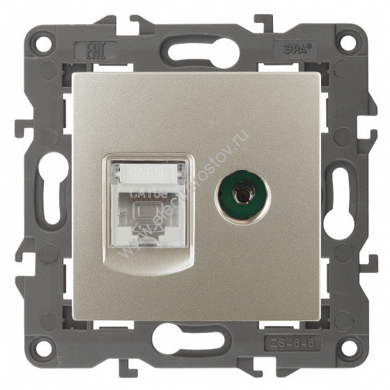 Elegance Шампань Розетка компьютерная RJ-45 + TV ЭРА