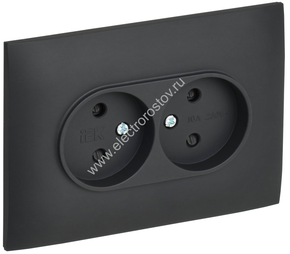 IEK SKANDY Графит Розетка 2-ая б/з с защитными шторками 10А в сборе SK-R09G