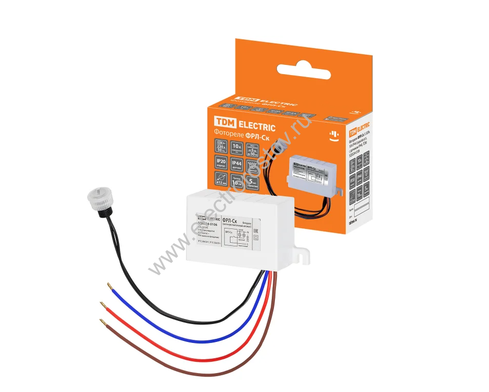Фотореле ФРЛ-Ск 5-50лк 10А IP44 (скрытая уст., с датчиком IP44), TDM