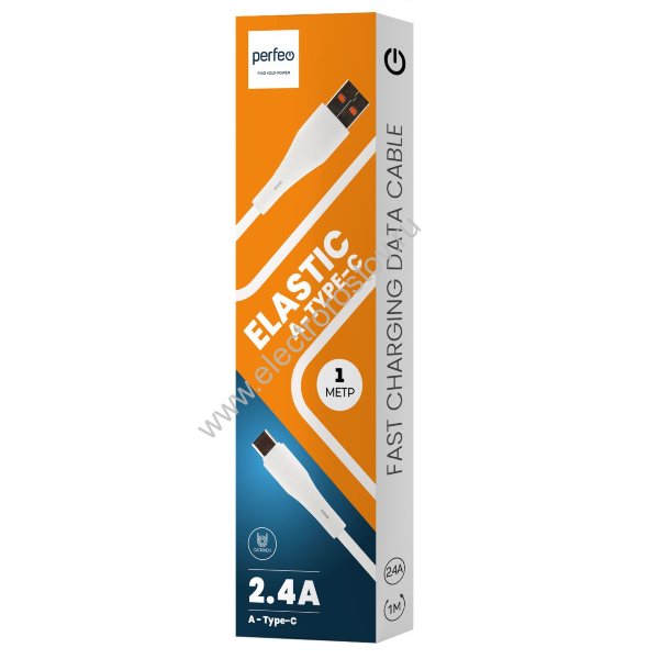 Шнур USB A - Type-C 1м, белый ELASTIC силикон Perfeo