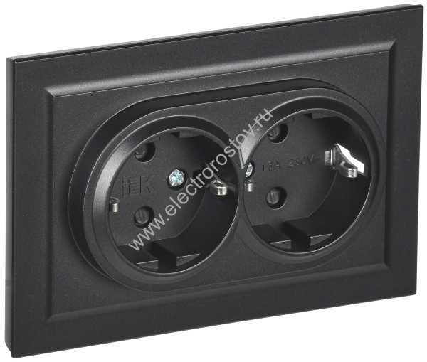 IEK BRITE Черный Розетка 2-м с/з с защ шторк 16А в сборе РСш12-3-БрЧ