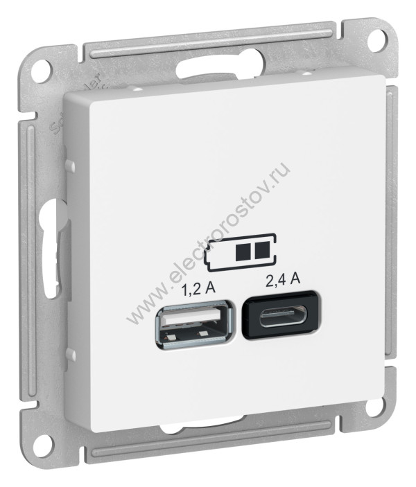 Systeme Electric AtlasDesign Белый USB A+С, 5В/2,4 А, 2х5В/1,2 А, механизм