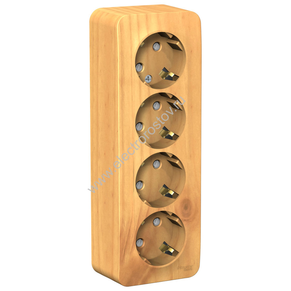 Blanca наруж Ясень Розетка 4-ая с/з со шторками 16А, 250В, изолир. пластина Schneider Electric