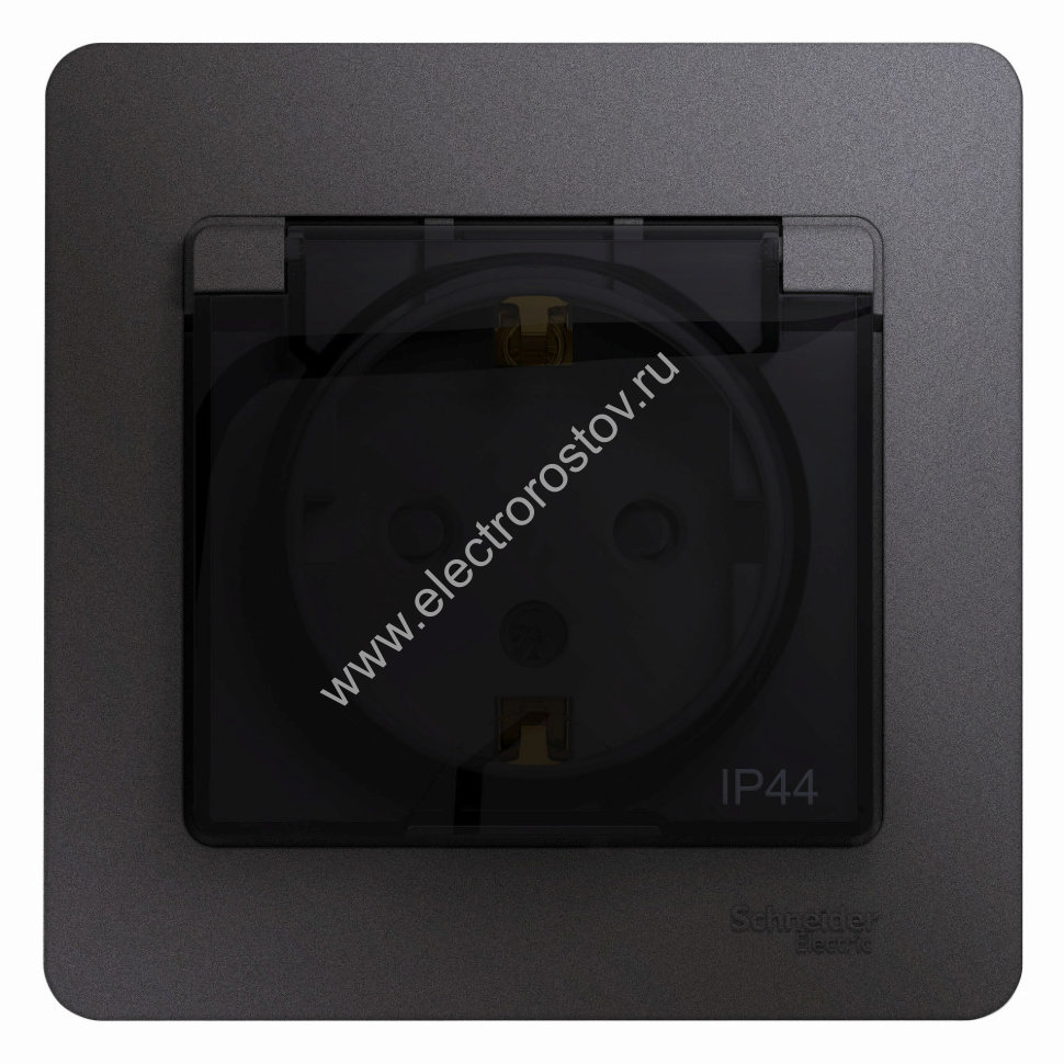 Glossa Графит Розетка 1-ая с/з со шторками с крышкой IP44 (в сборе с рамкой) Schneider Electric