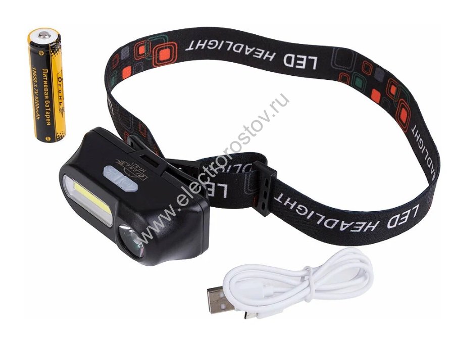 Фонарь налобный аккумуляторный 1LED+COB+USB зарядка